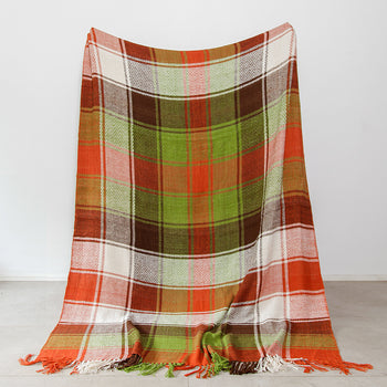 Frazada Aymara cuadros naranjo y verde
