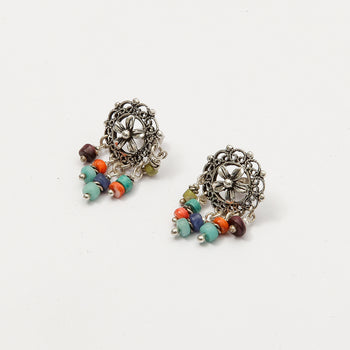 Aro Flor Calado Filigrana Piedras Plata Ona